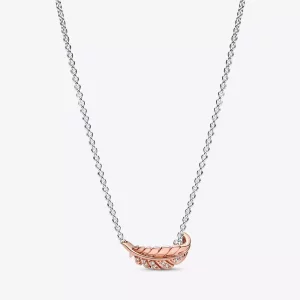 PANDORA Twee-Tone Zwevende Gebogen Veer Collier Ketting - 382575C01-45 (afbeelding voor) PANDORA Twee-Tone Zwevende Gebogen Veer Collier Ketting - 382575C01-45