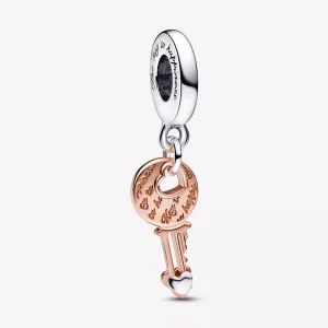 PANDORA Two-tone sleutel & Schuivend Hart Hanger Bedel - 782510C00 (afbeelding voor) PANDORA Two-tone sleutel & Schuivend Hart Hanger Bedel - 782510C00