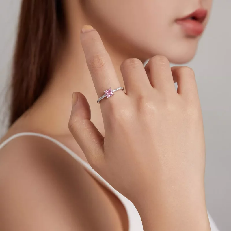 (afbeelding voor) Pandora Stijl Vierkante Sprankelende Halo Ring - BSR191 - Bekijken 5