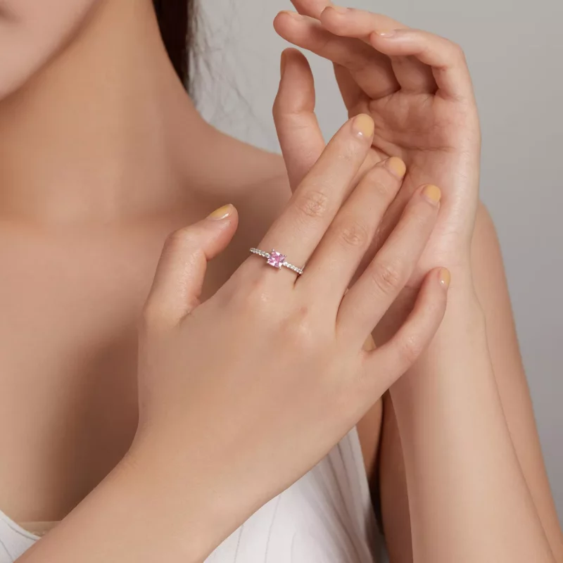 (afbeelding voor) Pandora Stijl Vierkante Sprankelende Halo Ring - BSR191 - Bekijken 8