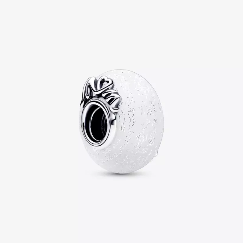 (afbeelding voor) Pandora Glitterig Wit Murano Glas Moeder & Liefde Bedel - 792655C00