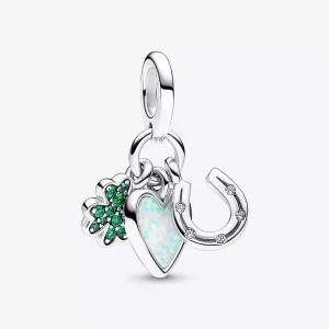Pandora Klavertje Vier, Hart en Hoefijzer Triple Dangle Bedel - 792755C01 (afbeelding voor) Pandora Klavertje Vier, Hart en Hoefijzer Triple Dangle Bedel - 792755C01