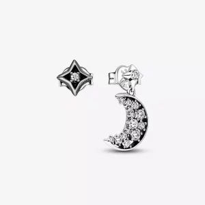 (afbeelding voor) Pandora Maan en sterren sterling zilveren en ruthenium-geplateerde oorstekers - 292782C01