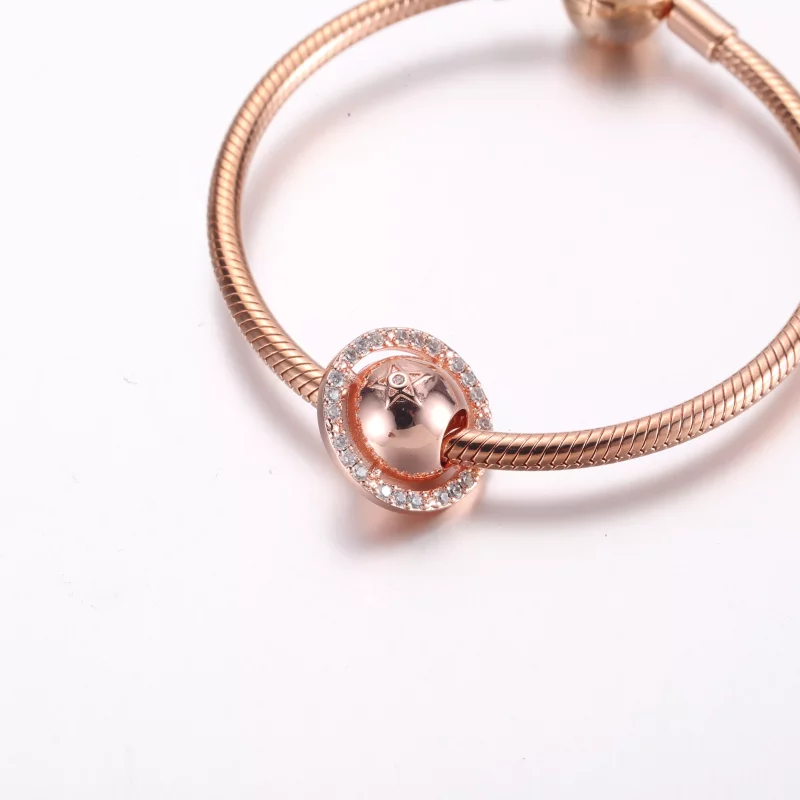(afbeelding voor) Pandora Saturn planet 14k rosé goud-verguld bedeltje met heldere zirkonia - 7824 - Bekijken 6