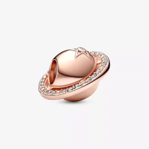 (afbeelding voor) Pandora Saturn planet 14k rosé goud-verguld bedeltje met heldere zirkonia - 782438C01