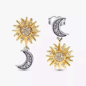 (afbeelding voor) Pandora Twee-Tone Omgekeerde Zon & Maan Stud Oorbellen - 262442C01