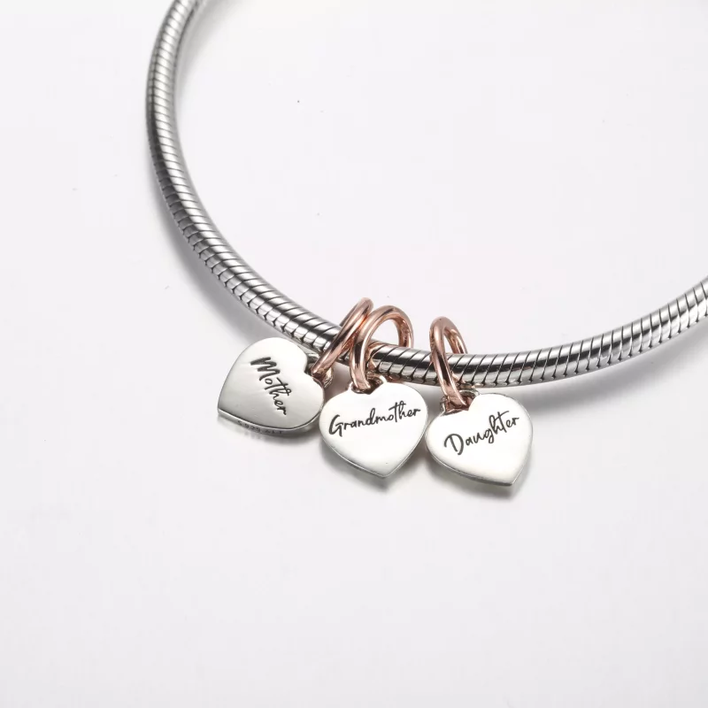 (afbeelding voor) Pandora Twee-tone Splittable Familie Generatie van Harten Triple Dangle Bedel - - Bekijken 4