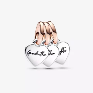 (afbeelding voor) Pandora Twee-tone Splittable Familie Generatie van Harten Triple Dangle Bedel - 782648C00