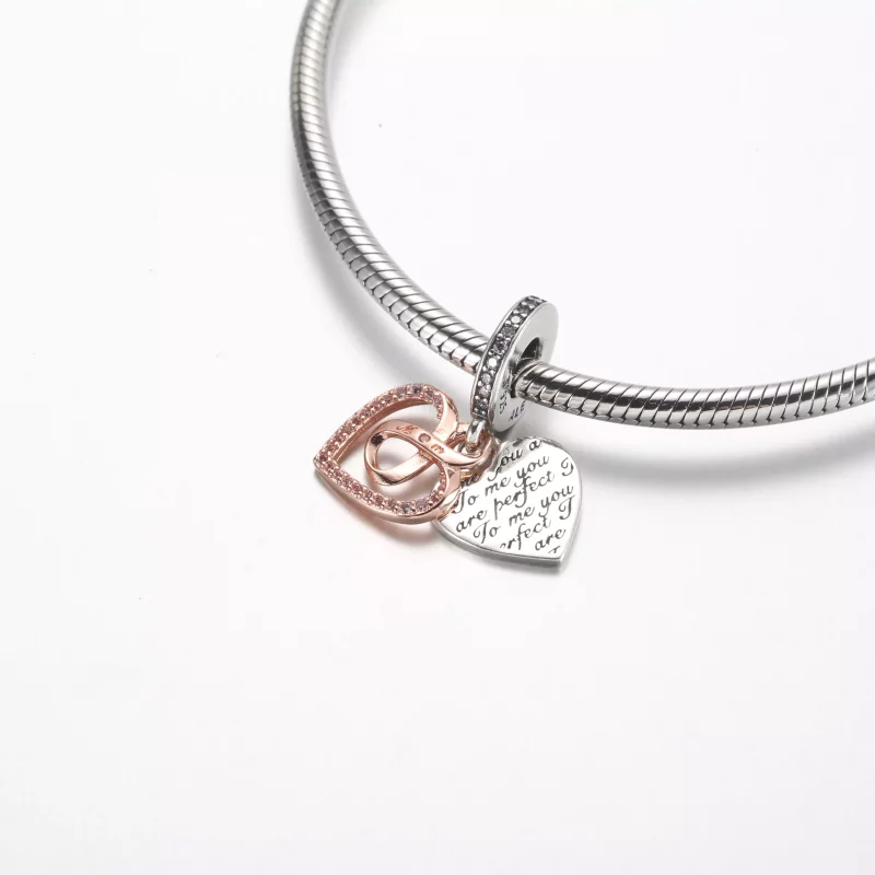 (afbeelding voor) Pandora Two-tone Infinity Heart Double Dangle Bedel - 782641C01 - Bekijken 4