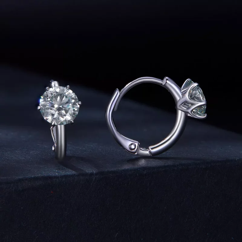 (afbeelding voor) Pandora-stijl 1Ct Moissanite Oorringen met Hoepel (Eén Certificaat) - MSE037 - Bekijken 2