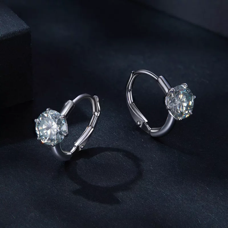 (afbeelding voor) Pandora-stijl 1Ct Moissanite Oorringen met Hoepel (Eén Certificaat) - MSE037 - Bekijken 3