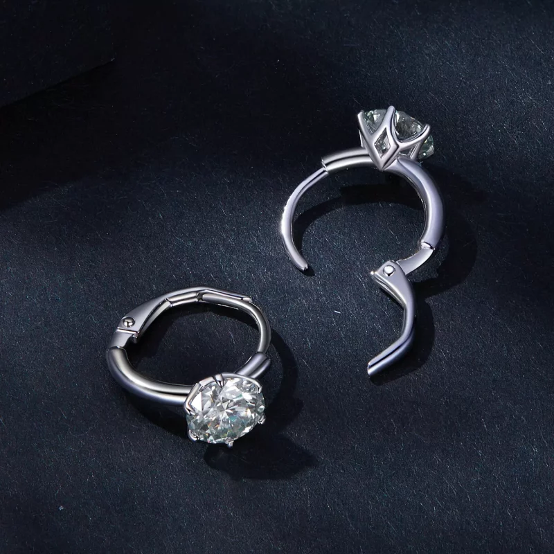 (afbeelding voor) Pandora-stijl 1Ct Moissanite Oorringen met Hoepel (Eén Certificaat) - MSE037 - Bekijken 4
