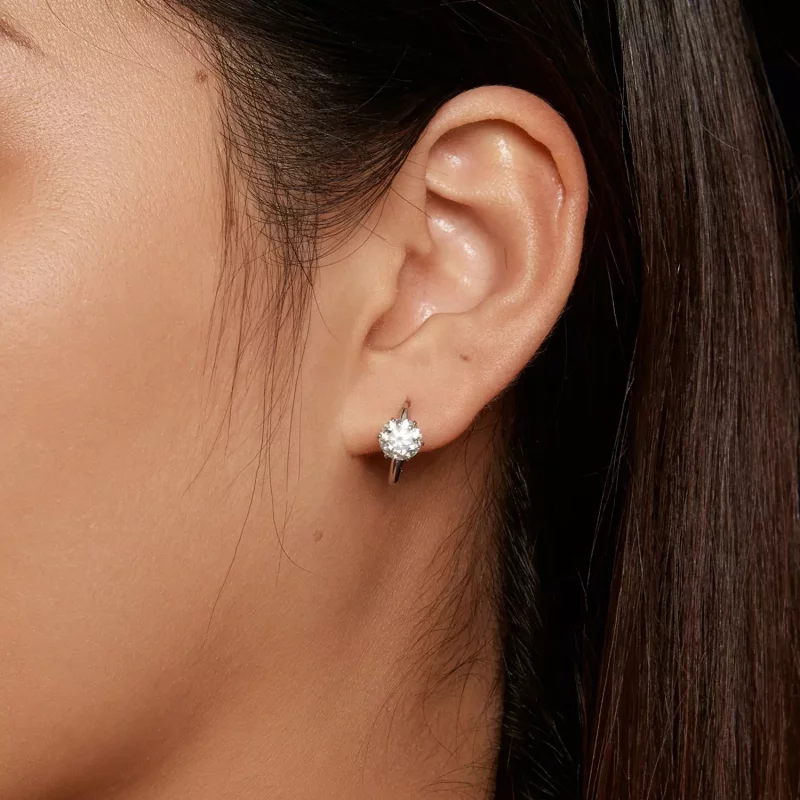 (afbeelding voor) Pandora-stijl 1Ct Moissanite Oorringen met Hoepel (Eén Certificaat) - MSE037 - Bekijken 5