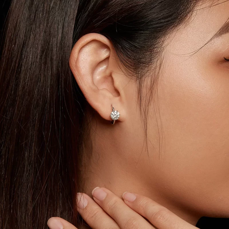 (afbeelding voor) Pandora-stijl 1Ct Moissanite Oorringen met Hoepel (Eén Certificaat) - MSE037 - Bekijken 7