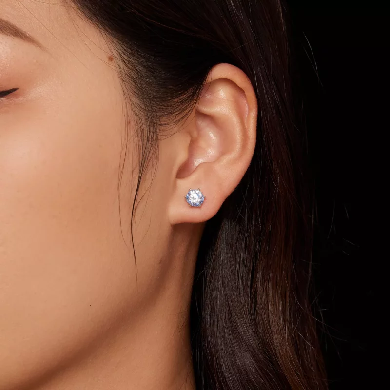 (afbeelding voor) Pandora-stijl Aquamarijn Moissanite Studs Oorbellen - MSE025-LLB - Bekijken 3