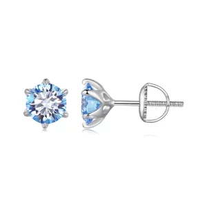 (afbeelding voor) Pandora-stijl Aquamarijn Moissanite Studs Oorbellen - MSE025-LLB