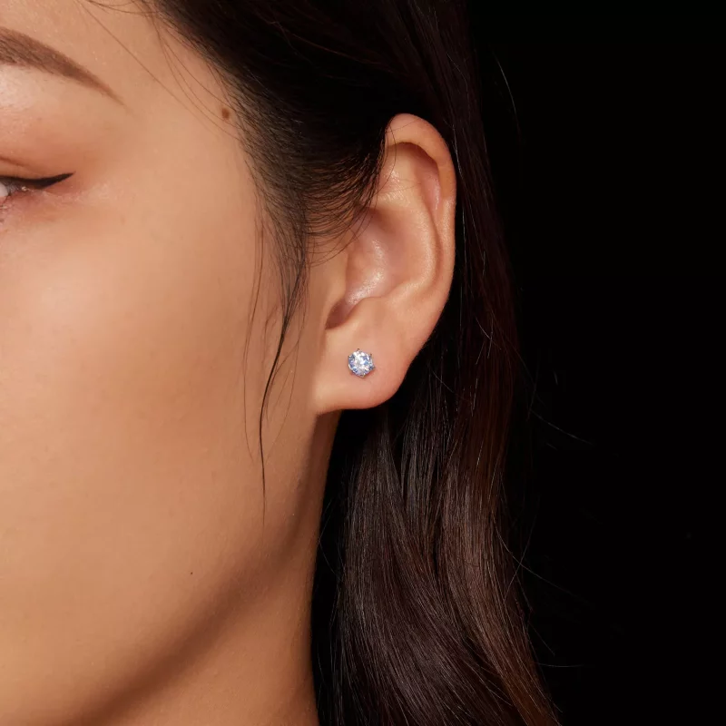 (afbeelding voor) Pandora-stijl Aquamarijn Moissanite Studs Oorbellen - MSE025-SLB - Bekijken 2