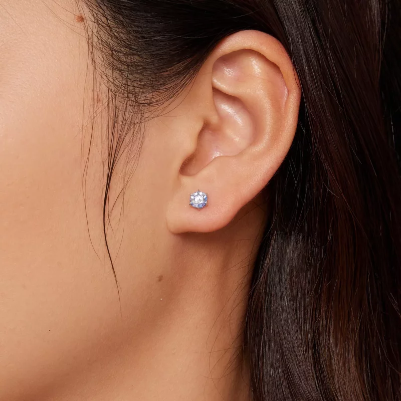 (afbeelding voor) Pandora-stijl Aquamarijn Moissanite Studs Oorbellen - MSE025-SLB - Bekijken 3