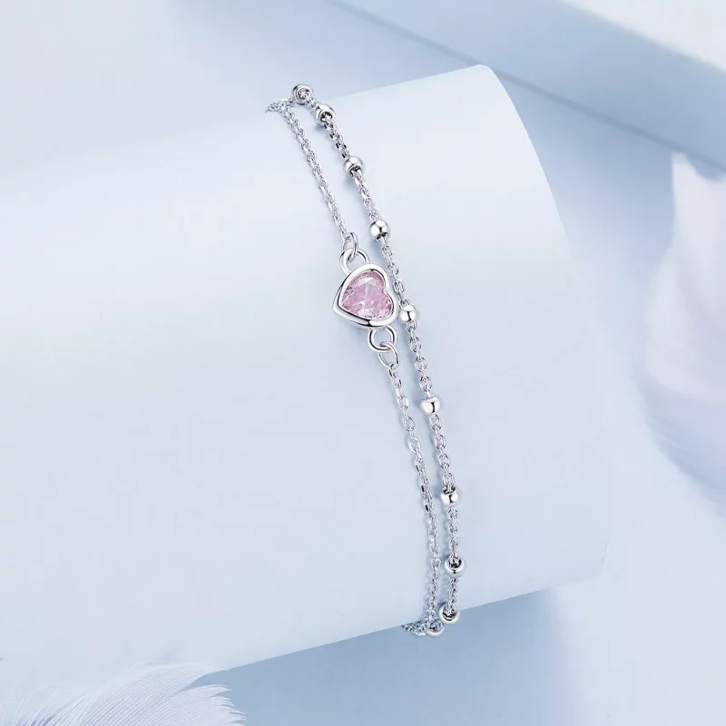 (afbeelding voor) Pandora-stijl armband met dubbele laag en hartvormige schakel - BSB152 - Bekijken 2