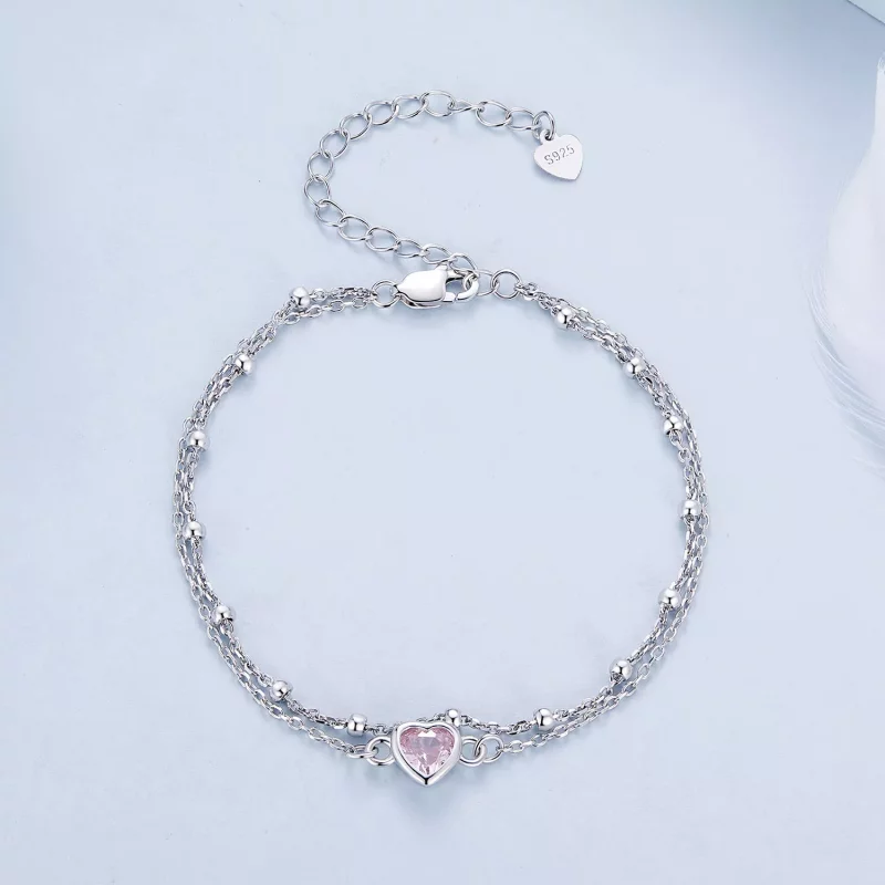 (afbeelding voor) Pandora-stijl armband met dubbele laag en hartvormige schakel - BSB152 - Bekijken 3
