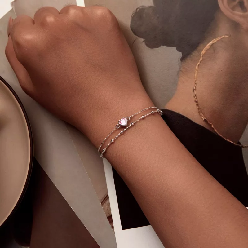 (afbeelding voor) Pandora-stijl armband met dubbele laag en hartvormige schakel - BSB152 - Bekijken 4