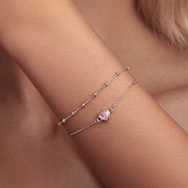 (afbeelding voor) Pandora-stijl armband met dubbele laag en hartvormige schakel - BSB152 - Bekijken 5