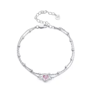 (afbeelding voor) Pandora-stijl armband met dubbele laag en hartvormige schakel - BSB152