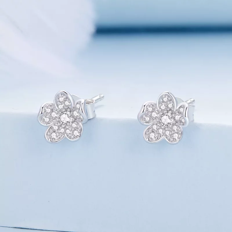 (afbeelding voor) Pandora-stijl diamanten bloemstuds oorbellen - BSE855 - Bekijken 2