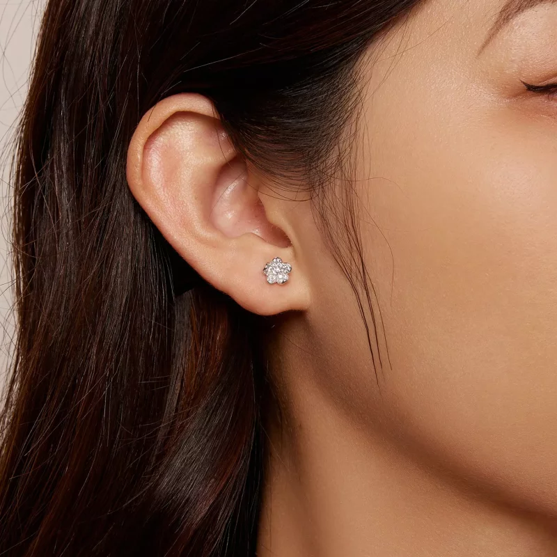 (afbeelding voor) Pandora-stijl diamanten bloemstuds oorbellen - BSE855 - Bekijken 7