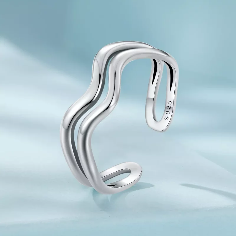 (afbeelding voor) Pandora Stijl Dubbellaagse Golf Ring - SCR968-E - Bekijken 2