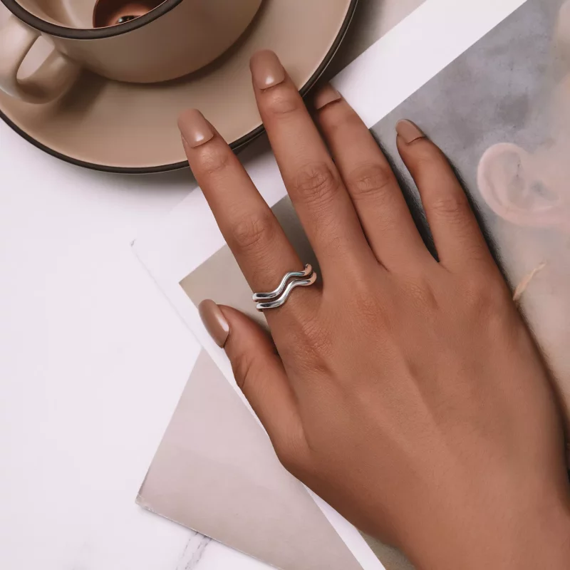 (afbeelding voor) Pandora Stijl Dubbellaagse Golf Ring - SCR968-E - Bekijken 4