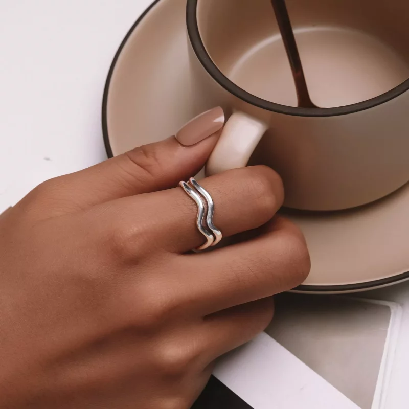 (afbeelding voor) Pandora Stijl Dubbellaagse Golf Ring - SCR968-E - Bekijken 5