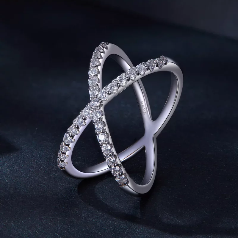 (afbeelding voor) Pandora-stijl Dubbellaagse Moissanite Ring (Eén Certificaat) - MSR036 - Bekijken 2