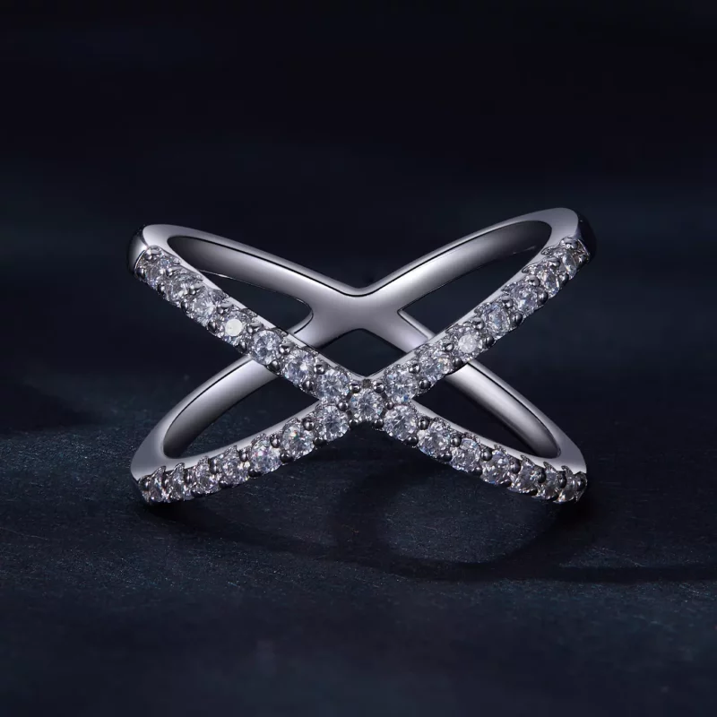 (afbeelding voor) Pandora-stijl Dubbellaagse Moissanite Ring (Eén Certificaat) - MSR036 - Bekijken 3