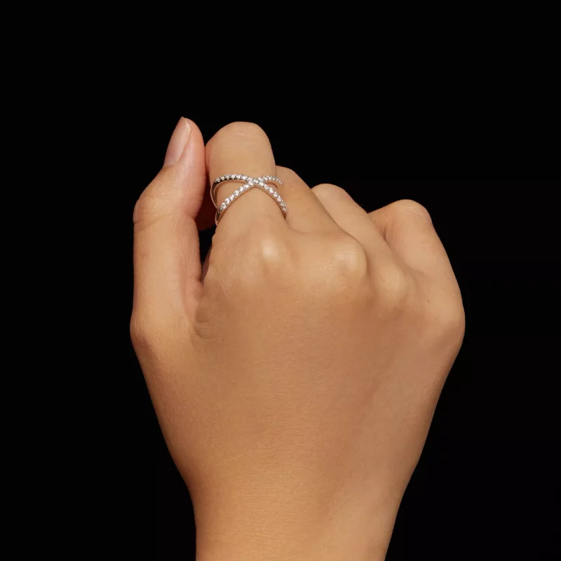 (afbeelding voor) Pandora-stijl Dubbellaagse Moissanite Ring (Eén Certificaat) - MSR036 - Bekijken 6