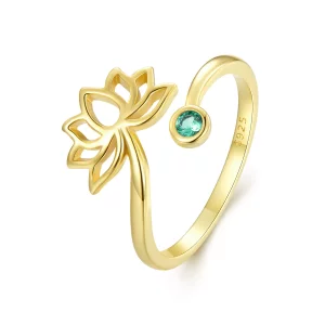 Pandora-stijl Eenvoudige Lotus Open Ring - SCR821-B (afbeelding voor) Pandora-stijl Eenvoudige Lotus Open Ring - SCR821-B