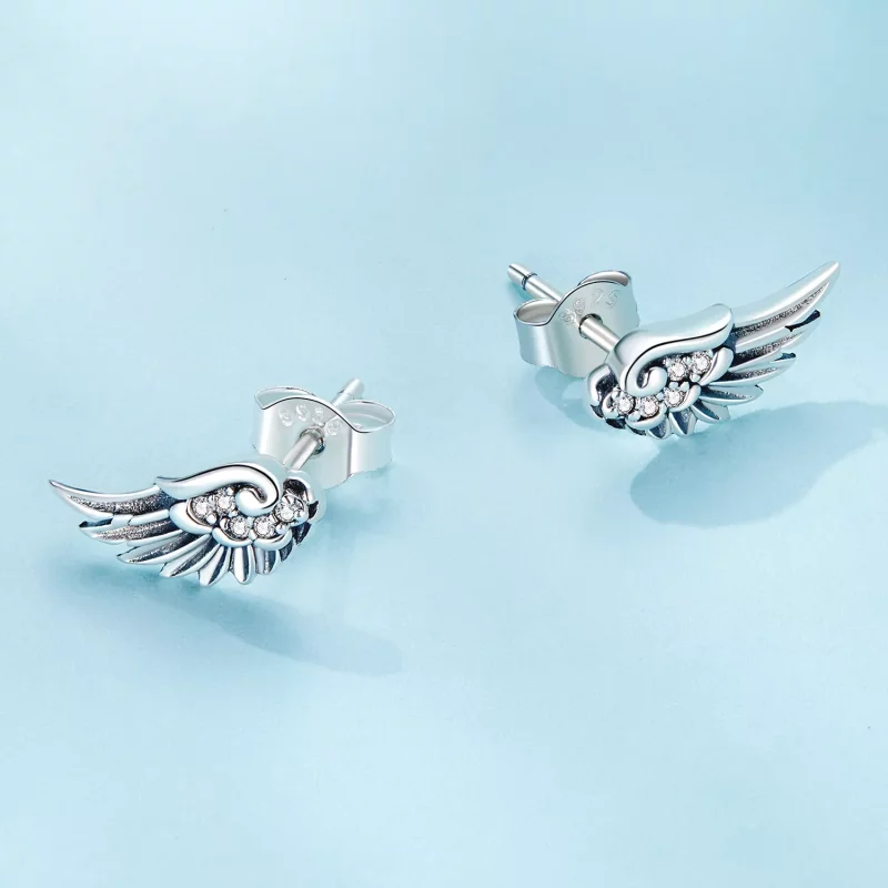 (afbeelding voor) Pandora-stijl engelenvleugels studs oorbellen - SCE1579 - Bekijken 4