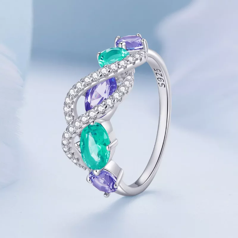 (afbeelding voor) Pandora-stijl Gekleurde Nano-Zircon Luxueuze Winding Ring - BSR402 - Bekijken 2