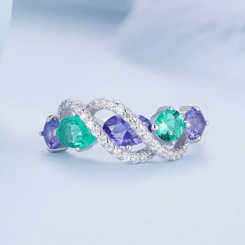 (afbeelding voor) Pandora-stijl Gekleurde Nano-Zircon Luxueuze Winding Ring - BSR402 - Bekijken 3