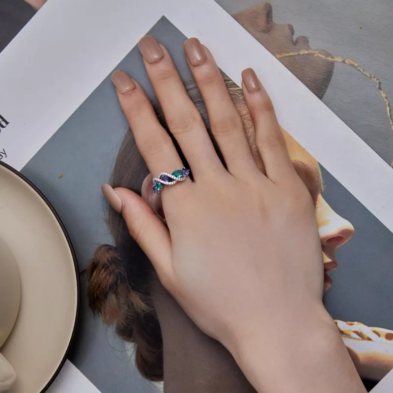 (afbeelding voor) Pandora-stijl Gekleurde Nano-Zircon Luxueuze Winding Ring - BSR402 - Bekijken 5