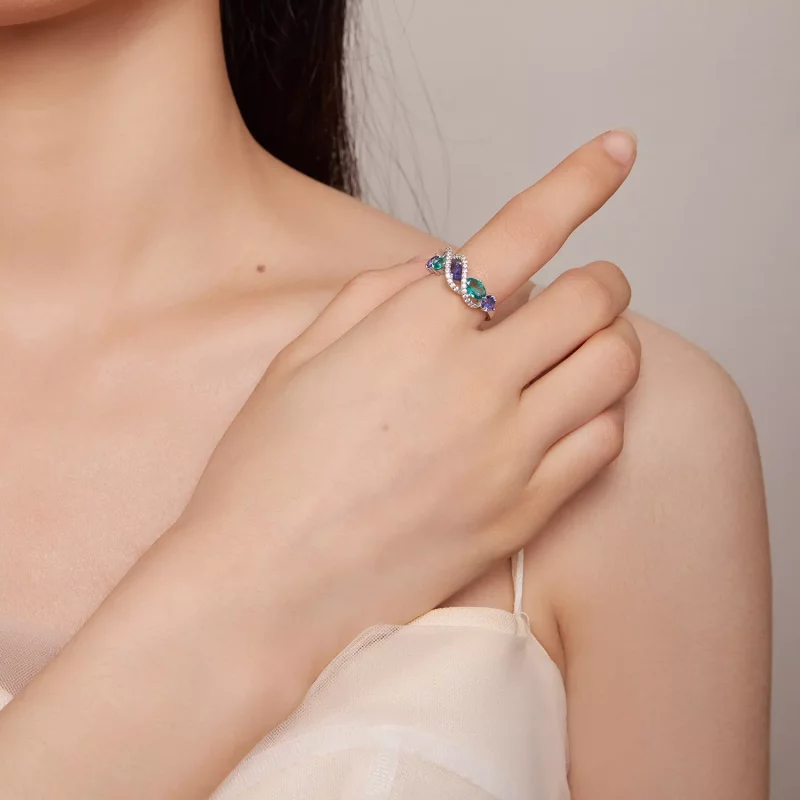 (afbeelding voor) Pandora-stijl Gekleurde Nano-Zircon Luxueuze Winding Ring - BSR402 - Bekijken 6