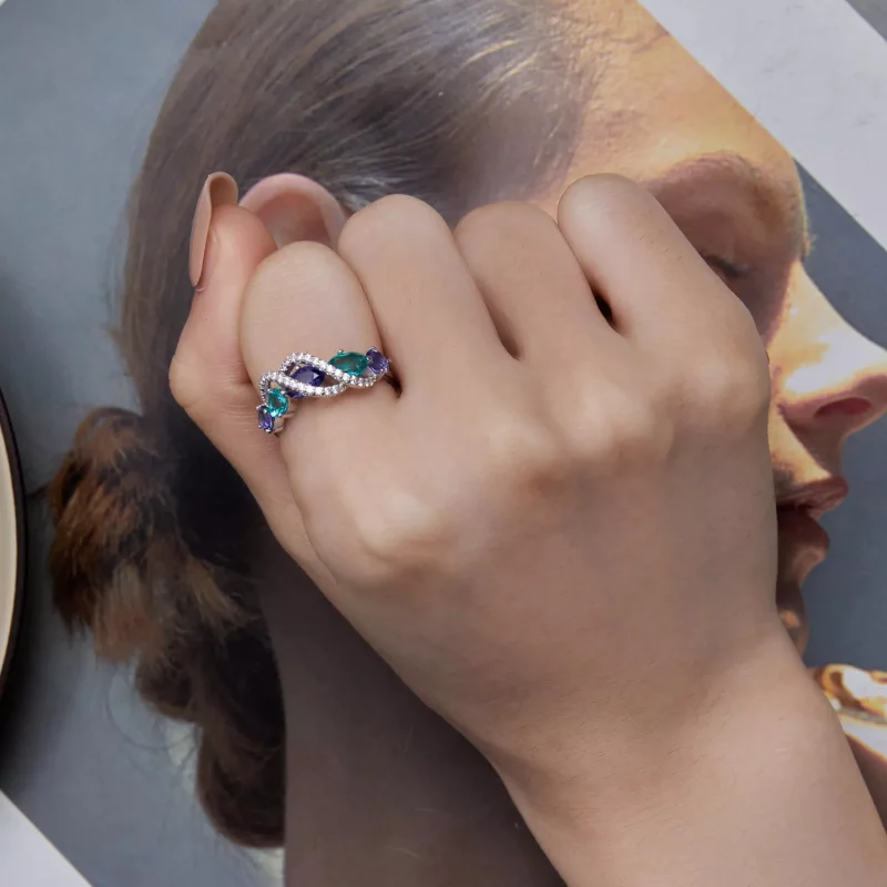 (afbeelding voor) Pandora-stijl Gekleurde Nano-Zircon Luxueuze Winding Ring - BSR402 - Bekijken 7