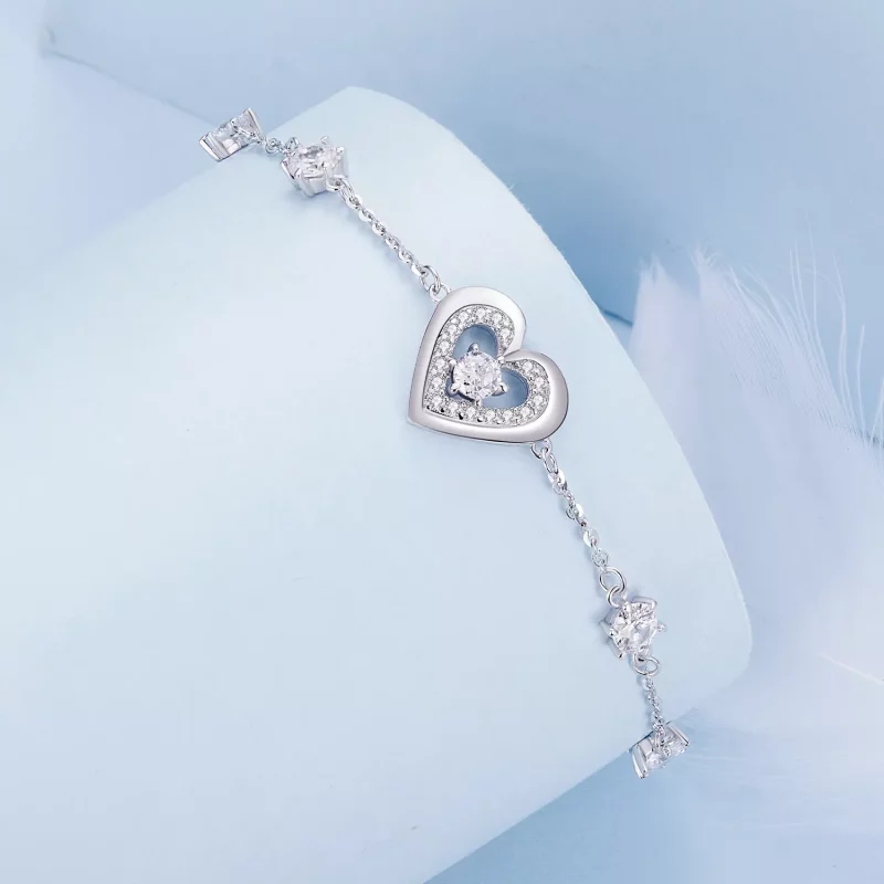 (afbeelding voor) Pandora Stijl Glanzende Dubbele Hartenketting Armband - BSB136 - Bekijken 3
