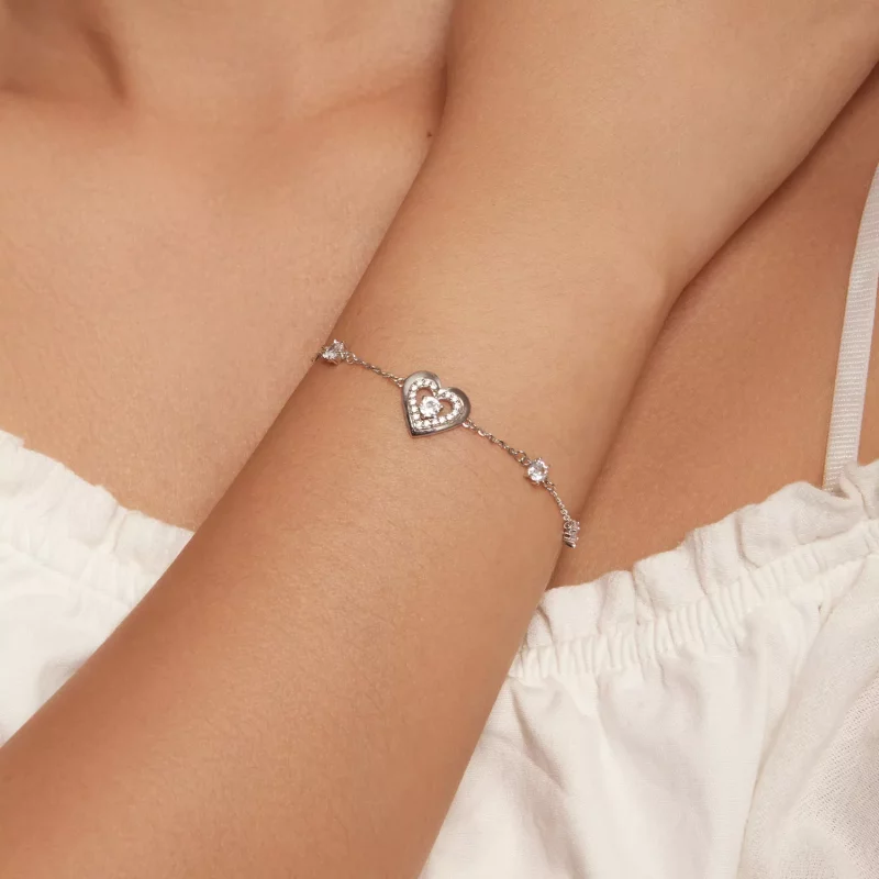 (afbeelding voor) Pandora Stijl Glanzende Dubbele Hartenketting Armband - BSB136 - Bekijken 4