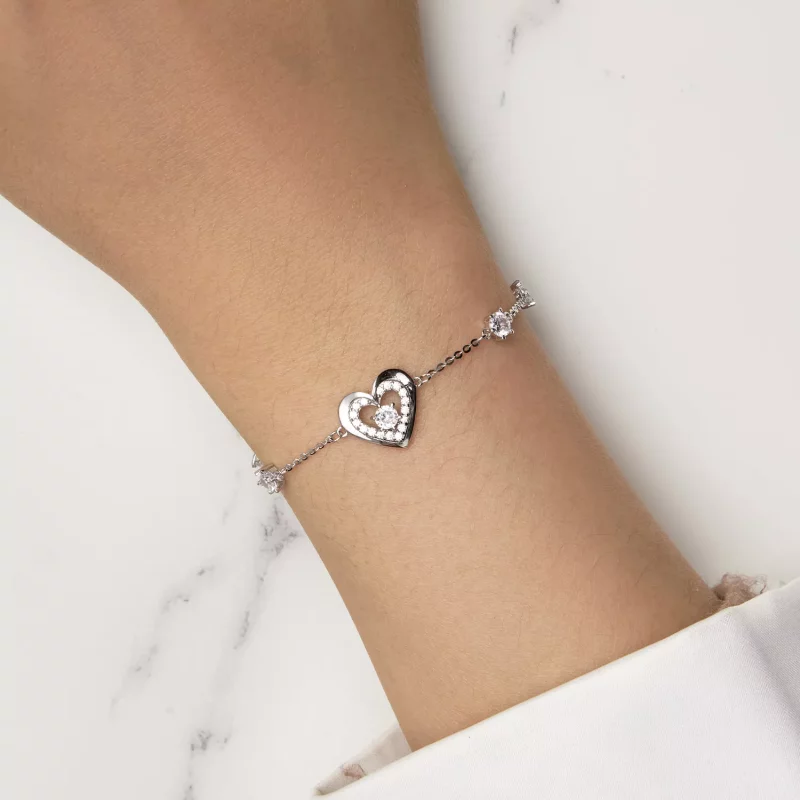 (afbeelding voor) Pandora Stijl Glanzende Dubbele Hartenketting Armband - BSB136 - Bekijken 5