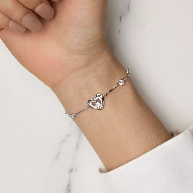 (afbeelding voor) Pandora Stijl Glanzende Dubbele Hartenketting Armband - BSB136 - Bekijken 6