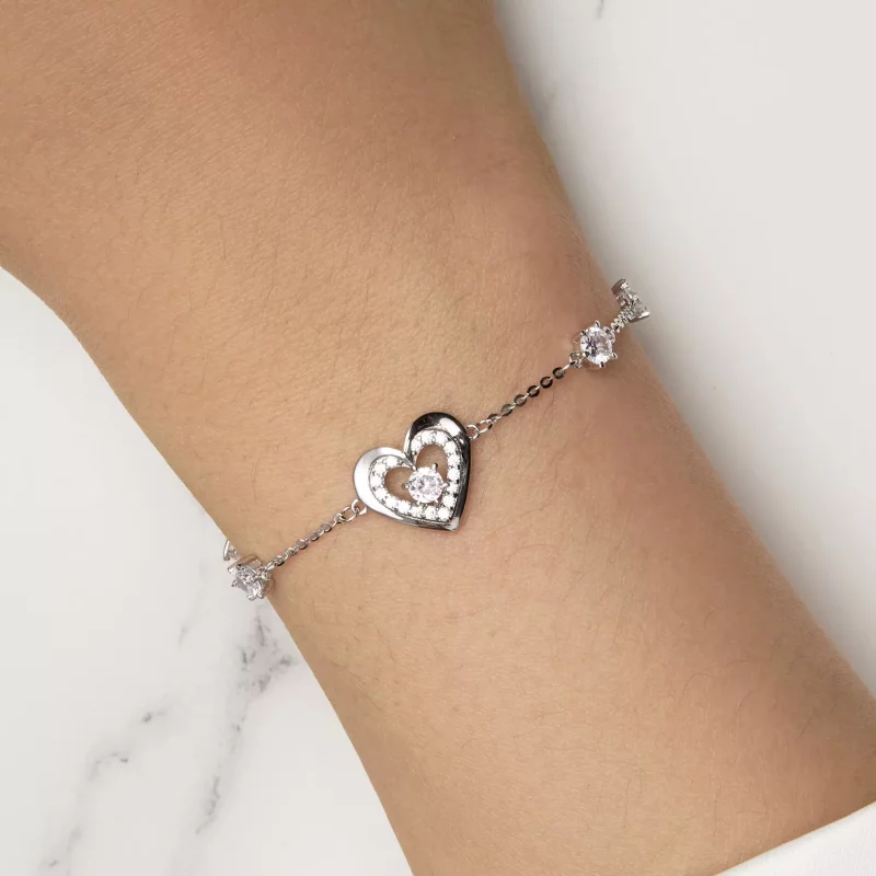 (afbeelding voor) Pandora Stijl Glanzende Dubbele Hartenketting Armband - BSB136 - Bekijken 7