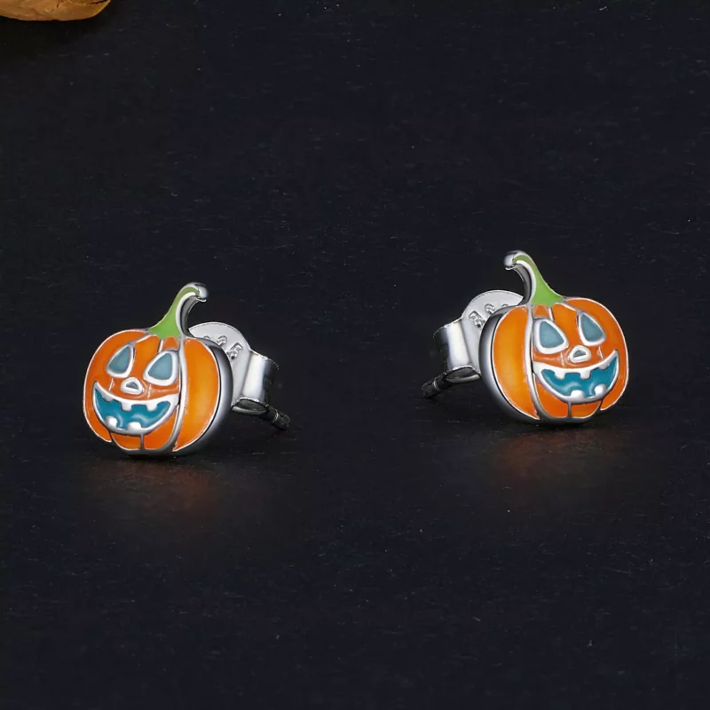 (afbeelding voor) Pandora Stijl Glow-In-The-Dark Pompoen Oorbellen met Persoonlijke Studs - SCE164 - Bekijken 3