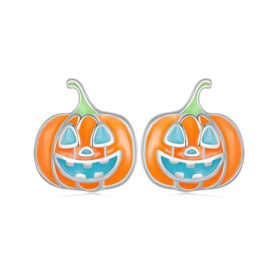 (afbeelding voor) Pandora Stijl Glow-In-The-Dark Pompoen Oorbellen met Persoonlijke Studs - SCE1640
