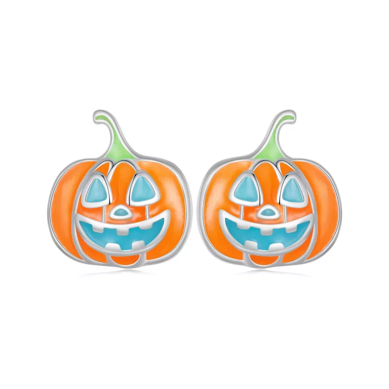(afbeelding voor) Pandora Stijl Glow-In-The-Dark Pompoen Oorbellen met Persoonlijke Studs - SCE1640